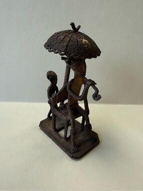Vintage Handmade Metal Ashanti King Sitting on Throne Rusted.